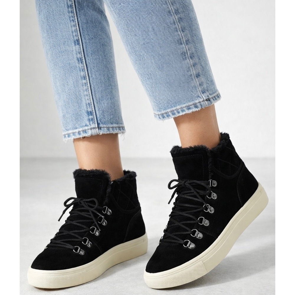 Marc Fisher High Top Sneaker Size 11 Suede Leather Upper Faux Fur Daisie Shoe